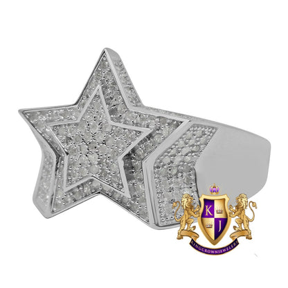 Men's Real Genuine Diamond 0.64 Cwt.10K White Gold Finish Star Shape Ring Band