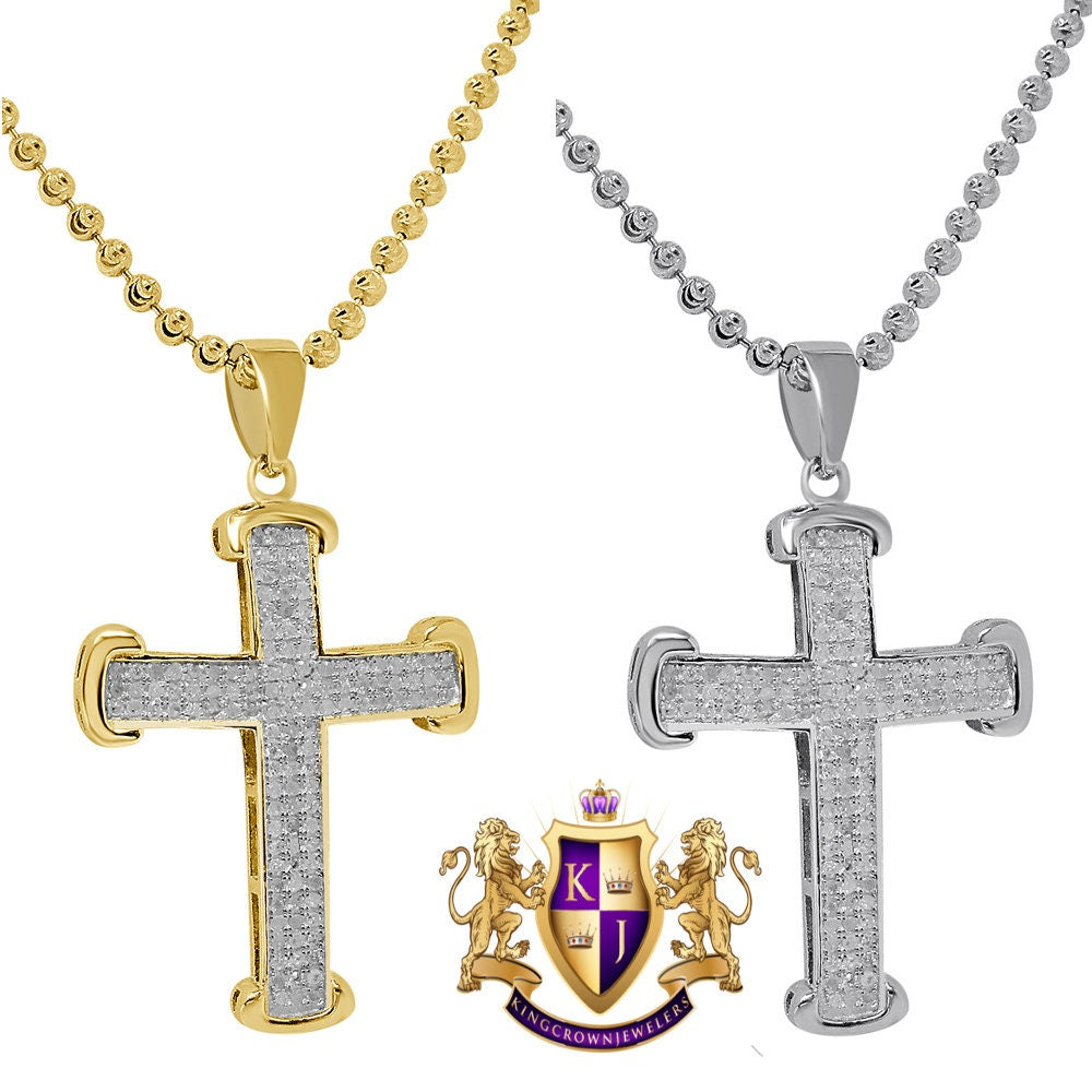 Real Genuine Diamond 0.40 Cwt Jesus Cross Pendant 10K Gold Finish Mini Charm 1.40'' + Chain
