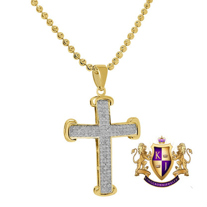 Real Genuine Diamond 0.40 Cwt Jesus Cross Pendant 10K Gold Finish Mini Charm 1.40'' + Chain