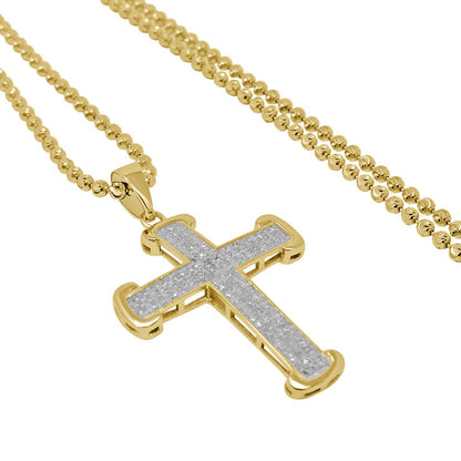Real Genuine Diamond 0.40 Cwt Jesus Cross Pendant 10K Gold Finish Mini Charm 1.40'' + Chain