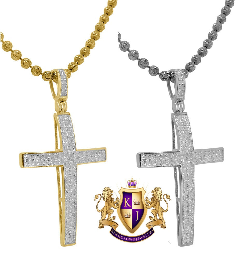 Real Genuine Diamond 0.30 Cwt Jesus Cross Pendant 10K Gold Finish Mini Charm 1.25'' + Chain