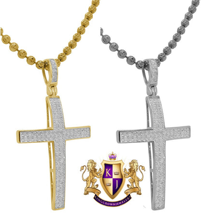 Real Genuine Diamond 0.30 Cwt Jesus Cross Pendant 10K Gold Finish Mini Charm 1.25'' + Chain