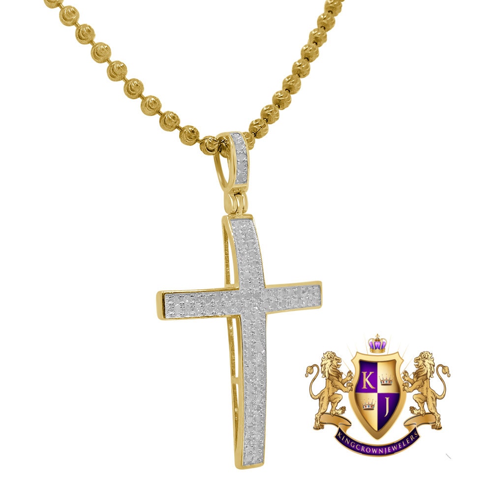 Real Genuine Diamond 0.30 Cwt Jesus Cross Pendant 10K Gold Finish Mini Charm 1.25'' + Chain