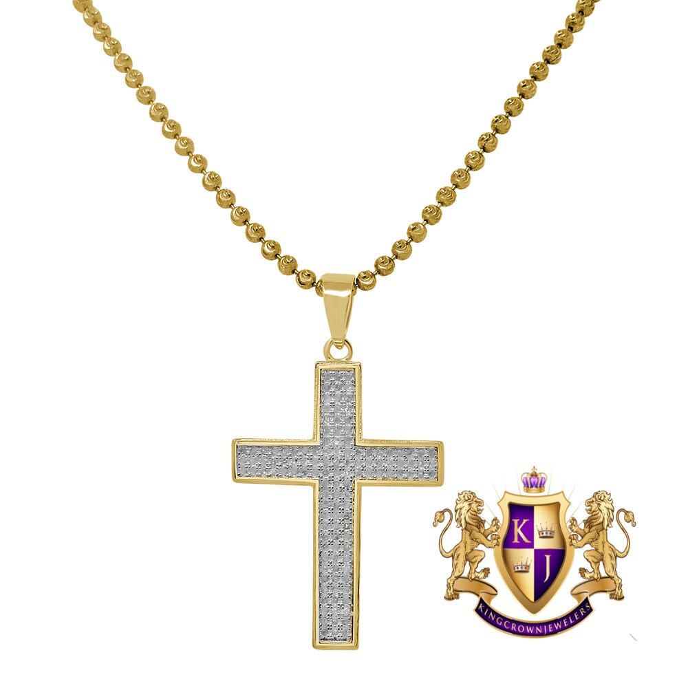 Real Genuine Diamond 0.40 Cwt Jesus Cross Pendant 10K Gold Finish Mini Charm 1.40' + Chain Unisex