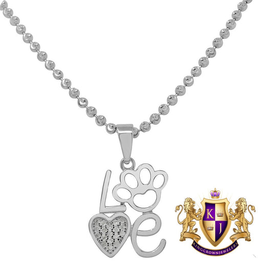 Real Genuine Diamond 10K White Gold Finish LOVE Heart Mini Pendent Charm + Chain