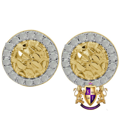 Real Genuine Diamond 0.33Cwt. Nugget Style Small Round 9mm Earrings Stud 10K Gold Finish Unisex