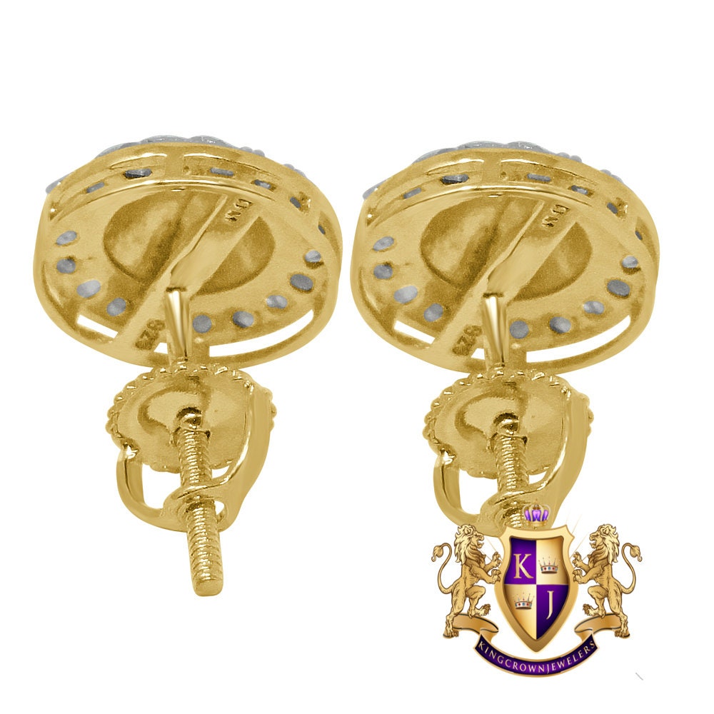 Real Genuine Diamond 0.33Cwt. Nugget Style Small Round 9mm Earrings Stud 10K Gold Finish Unisex