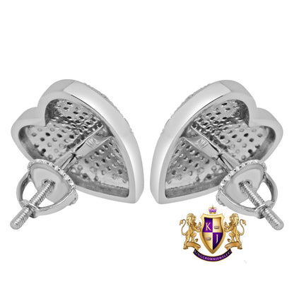 Real Genuine Diamonds 0.20 Cwt. Small Heart Love 15mm Earrings Stud 10K White Gold Finish