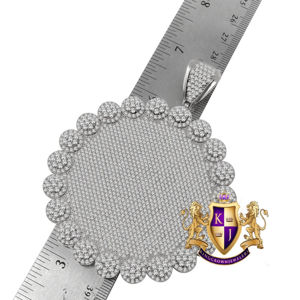 Men's Custom Piece Big XL 3.75'' Flower Medallion 14K White Gold Finish Simulated Diamond Pendent Charm