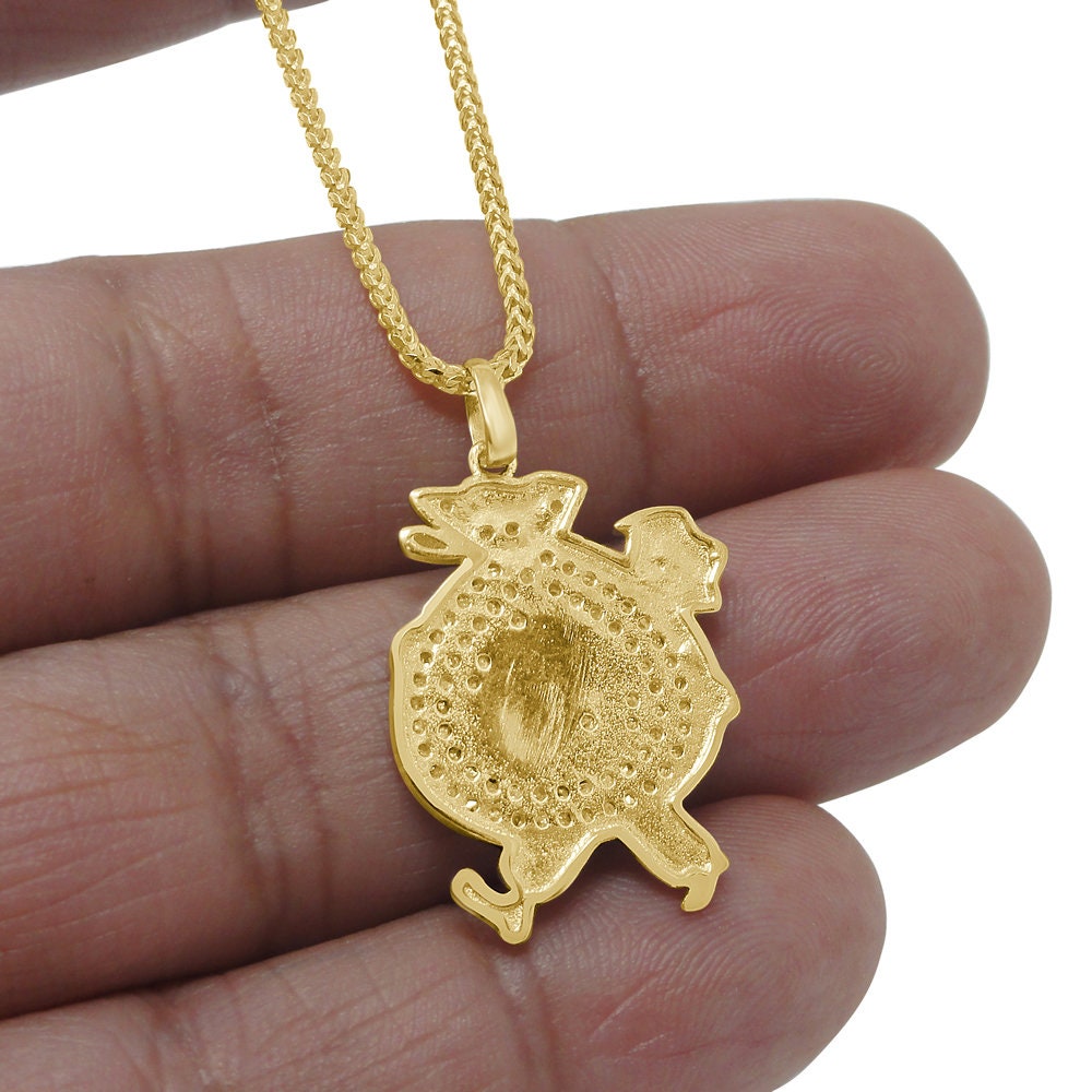 10k Real Yellow Gold Genuine Diamond Walking Money Bag Dollar Sign Mini Pendent Charm 1.25''