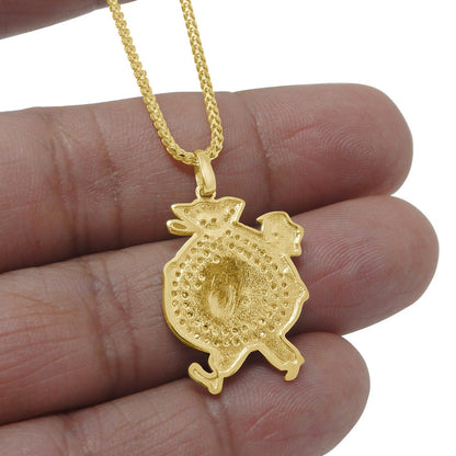 10k Real Yellow Gold Genuine Diamond Walking Money Bag Dollar Sign Mini Pendent Charm 1.25''