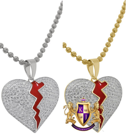 Real Genuine Diamond 0.80 Cwt.10K Gold Finish Shattered Broken Heart Mini Pendant Charm Chain Set
