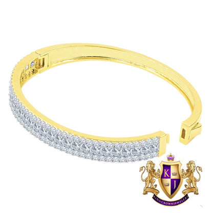 6.75CT Princess & Round Cut Diamond Real Genuine Sterling Silver Luxury Bangle Bracelet 14K Yellow Gold Over