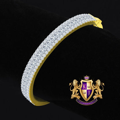 6.75CT Princess & Round Cut Diamond Real Genuine Sterling Silver Luxury Bangle Bracelet 14K Yellow Gold Over
