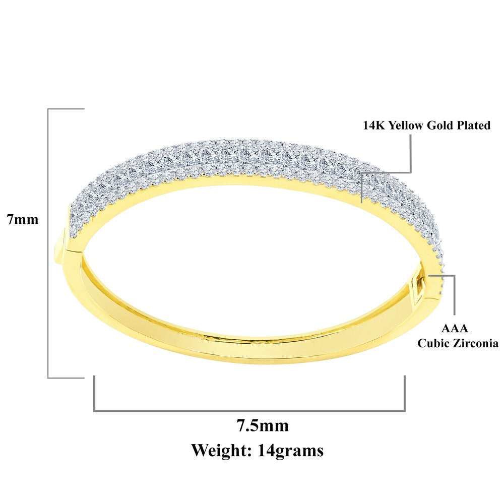 6.75CT Princess & Round Cut Diamond Real Genuine Sterling Silver Luxury Bangle Bracelet 14K Yellow Gold Over