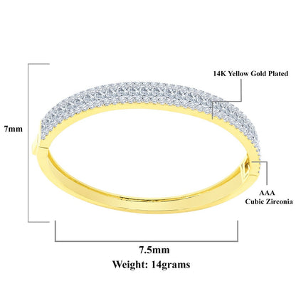 6.75CT Princess & Round Cut Diamond Real Genuine Sterling Silver Luxury Bangle Bracelet 14K Yellow Gold Over