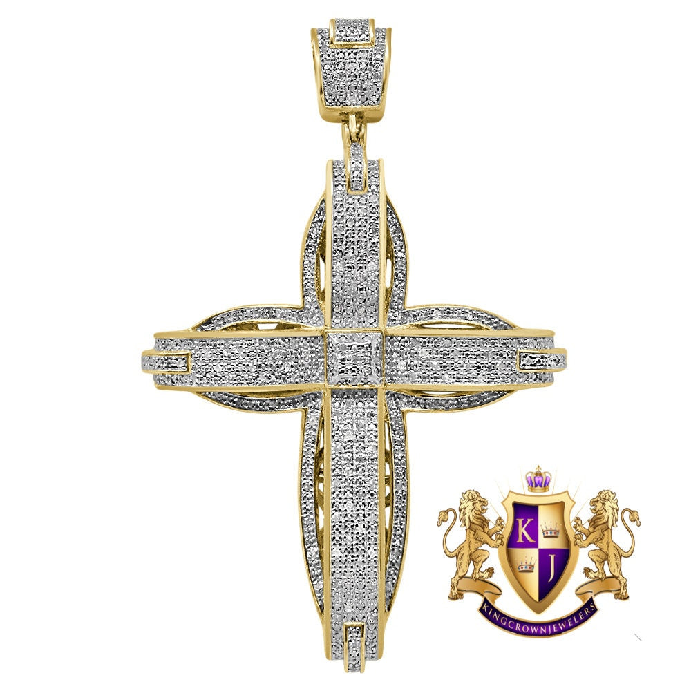 Men's Real Genuine Diamond 0.50 Cwt. Jesus Cross Pendent Charm 10K Gold Over 2.65''