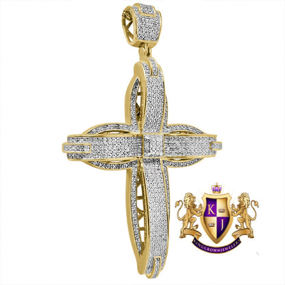 Men's Real Genuine Diamond 0.50 Cwt. Jesus Cross Pendent Charm 10K Gold Over 2.65''