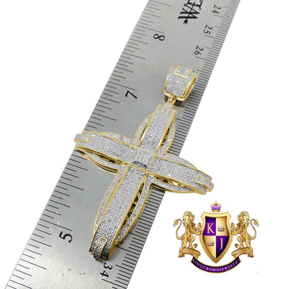 Men's Real Genuine Diamond 0.50 Cwt. Jesus Cross Pendent Charm 10K Gold Over 2.65''