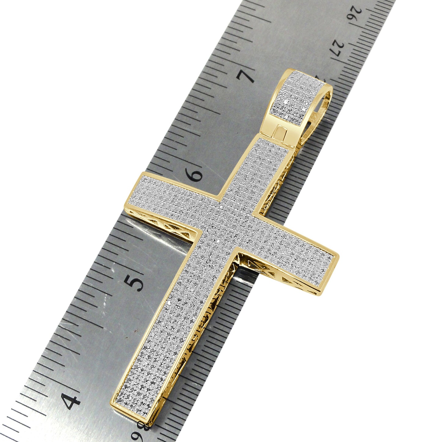 Big XL 3'' Real Genuine Diamond 1.50 Cwt. Jesus Cross Pendent 10K Gold Over Charm Unisex