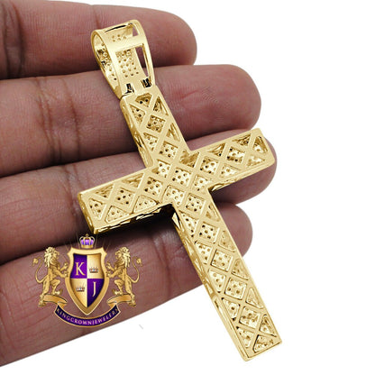 Big XL 3'' Real Genuine Diamond 1.50 Cwt. Jesus Cross Pendent 10K Gold Over Charm Unisex