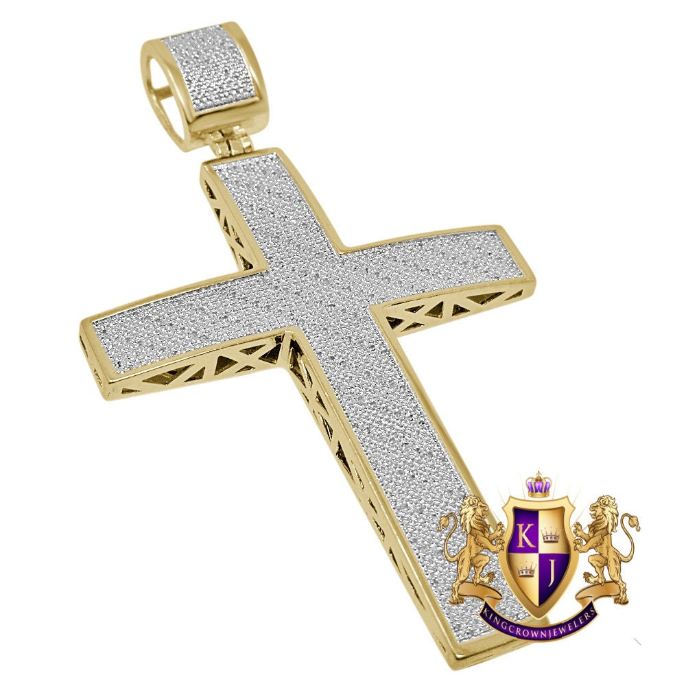 Men's Big XL 3.50'' Real Genuine Diamond 1.50 Cwt. Jesus Cross Pendent 10K Gold Over Charm