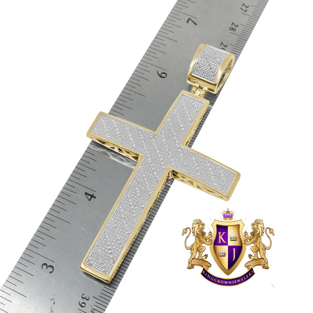 Men's Big XL 3.50'' Real Genuine Diamond 1.50 Cwt. Jesus Cross Pendent 10K Gold Over Charm