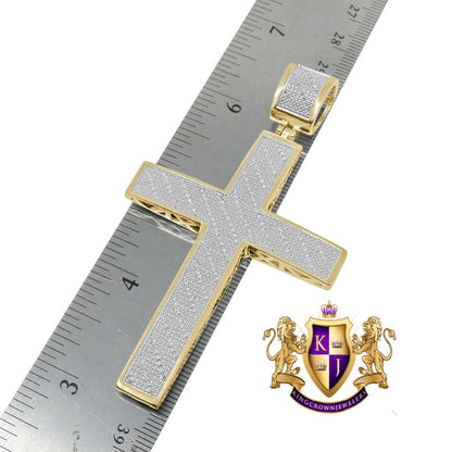Men's Big XL 3.50'' Real Genuine Diamond 1.50 Cwt. Jesus Cross Pendent 10K Gold Over Charm