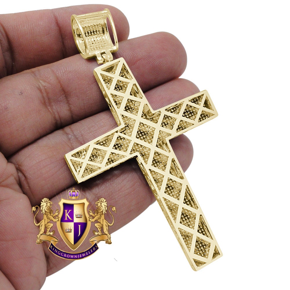 Men's Big XL 3.50'' Real Genuine Diamond 1.50 Cwt. Jesus Cross Pendent 10K Gold Over Charm