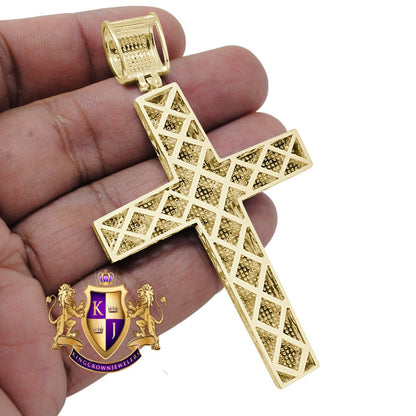 Men's Big XL 3.50'' Real Genuine Diamond 1.50 Cwt. Jesus Cross Pendent 10K Gold Over Charm
