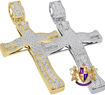 Men's Real Genuine Authentic Natural Diamond 0.50 Cwt. Jesus Christ Holy Cross Pendant 10K Gold Over Religious Charm 2.85''