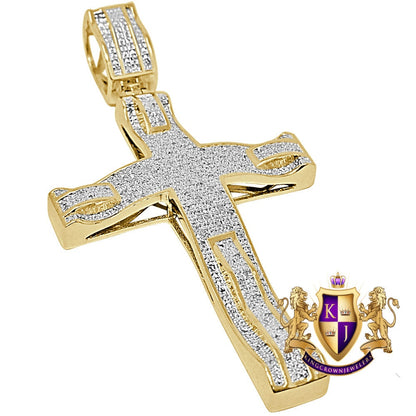 Men's Real Genuine Authentic Natural Diamond 0.50 Cwt. Jesus Christ Holy Cross Pendant 10K Gold Over Religious Charm 2.85''