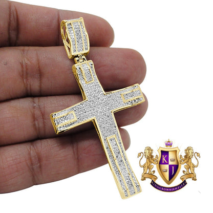 Men's Real Genuine Authentic Natural Diamond 0.50 Cwt. Jesus Christ Holy Cross Pendant 10K Gold Over Religious Charm 2.85''