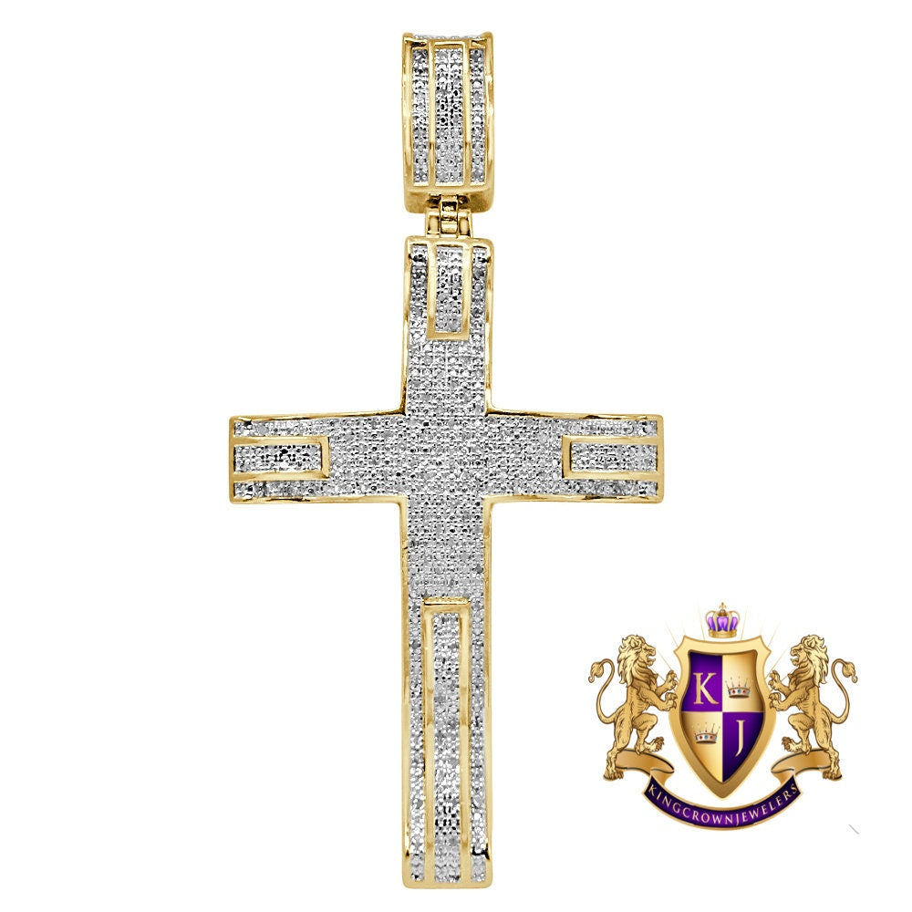Men's Real Genuine Authentic Natural Diamond 0.50 Cwt. Jesus Christ Holy Cross Pendant 10K Gold Over Religious Charm 2.85''