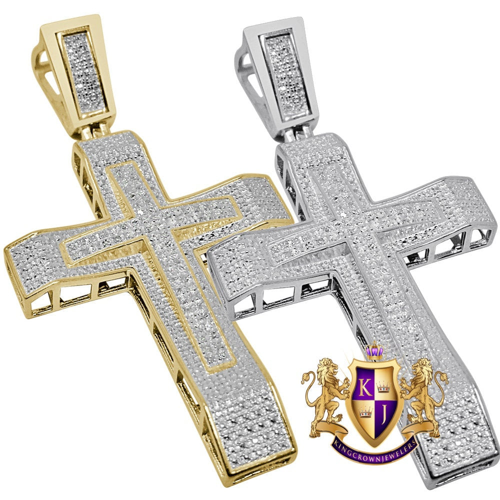 Big 2.75'' Men's Real Genuine Authentic Diamond 0.45 Cwt. Jesus Holy Cross Pendant 10K Gold Finish Religious Charm