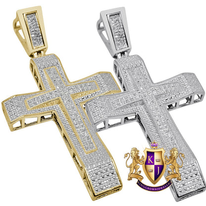 Big 2.75'' Men's Real Genuine Authentic Diamond 0.45 Cwt. Jesus Holy Cross Pendant 10K Gold Finish Religious Charm