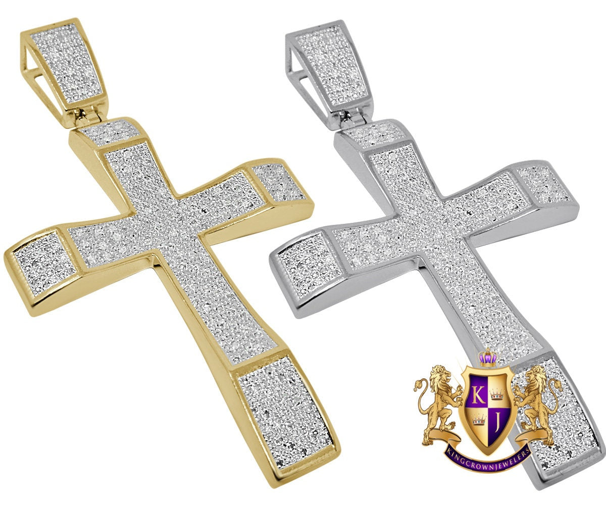 Men's Real Genuine Diamond 0.50 Cwt.  10K Gold Finish Jesus Cross Pendent Charm Big 3''