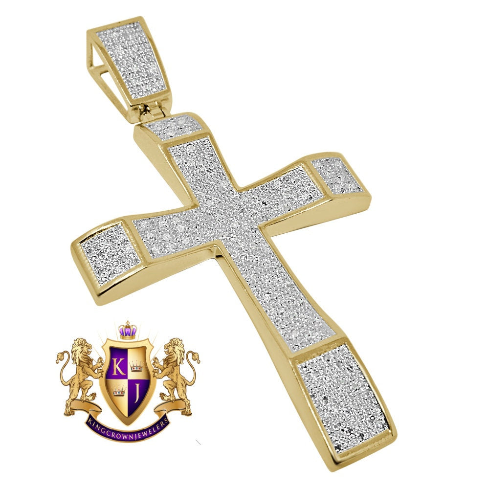 Men's Real Genuine Diamond 0.50 Cwt.  10K Gold Finish Jesus Cross Pendent Charm Big 3''