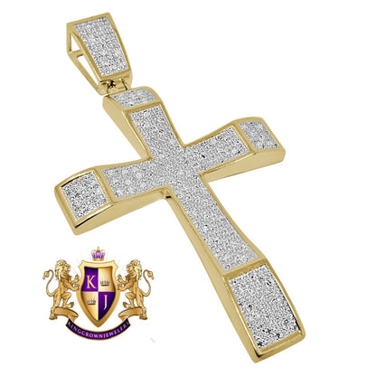 Men's Real Genuine Diamond 0.50 Cwt.  10K Gold Finish Jesus Cross Pendent Charm Big 3''