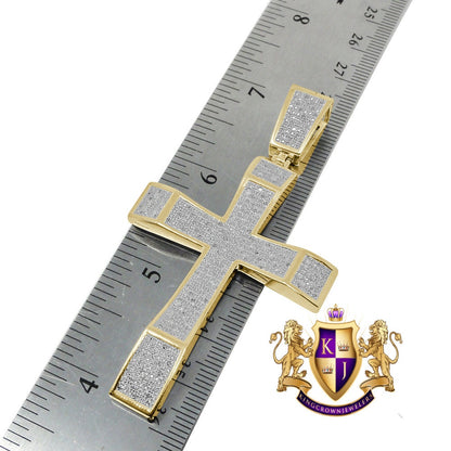 Men's Real Genuine Diamond 0.50 Cwt.  10K Gold Finish Jesus Cross Pendent Charm Big 3''