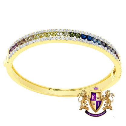 6.75CT Rainbow Multi Tone Princess & Round Cut Diamond Real Genuine Sterling Silver Luxury Bangle Bracelet 14K Yellow Gold Over