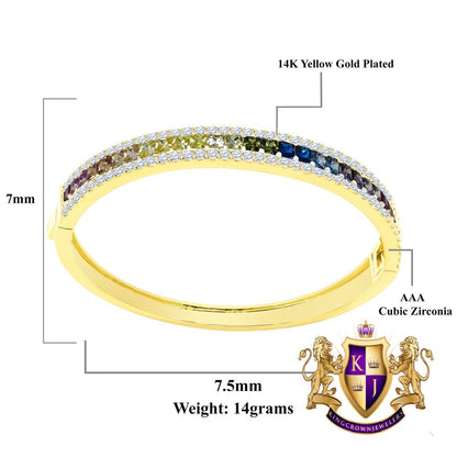 6.75CT Rainbow Multi Tone Princess & Round Cut Diamond Real Genuine Sterling Silver Luxury Bangle Bracelet 14K Yellow Gold Over
