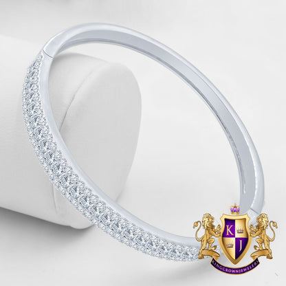 6.75CT Princess & Round Cut Diamond Real Genuine Sterling Silver Luxury Bangle Bracelet 14K White Gold Over