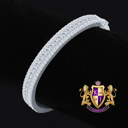 6.75CT Princess & Round Cut Diamond Real Genuine Sterling Silver Luxury Bangle Bracelet 14K White Gold Over