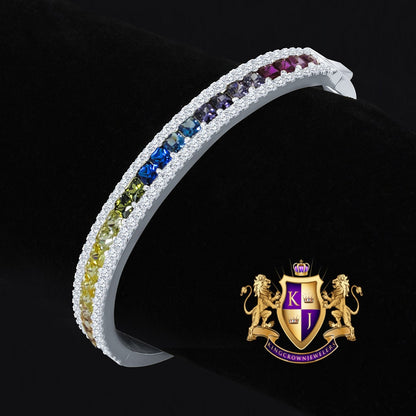 6.75CT Rainbow Multi Tone Princess & Round Cut Diamond Real Genuine Sterling Silver Luxury Bangle Bracelet 14K White Gold Over