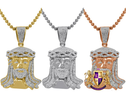 Real Genuine Authentic Diamonds Holy Jesus Face Piece Pendant 10K Gold Finish Mini Charm Chain Set