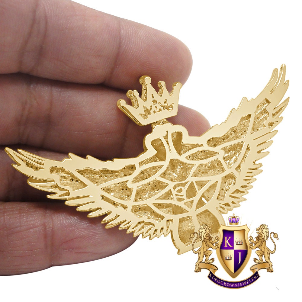 100% Real Genuine Diamond Men's King Chess Piece Pawn Crown Wings Pendent Charm 10K Yellow Gold Finish