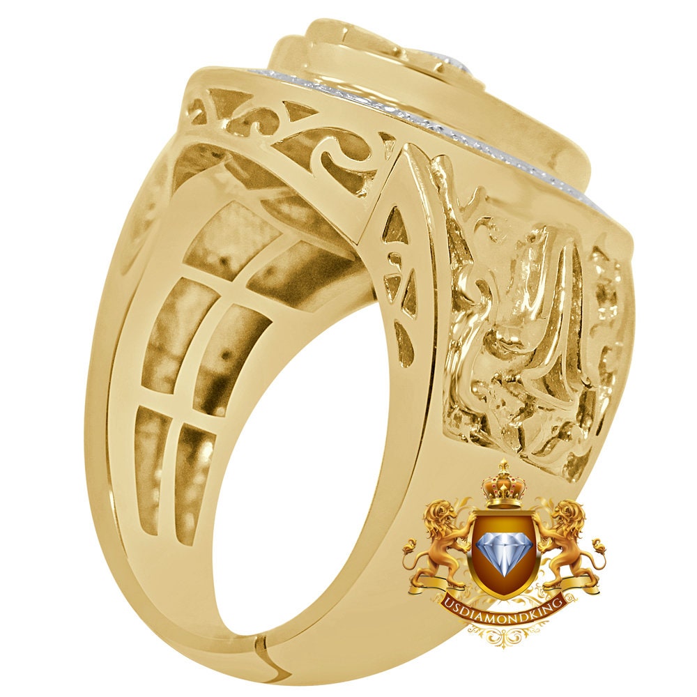 Real Genuine Diamond Holy Jesus Cross 10K Gold Finish Men's Religious Ring Band
