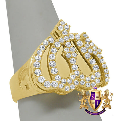 100% 10k Real Yellow Gold Allah God Muslim Arabic Islamic Crescent Moon and Star Men's Ring Band 10+ Grams
