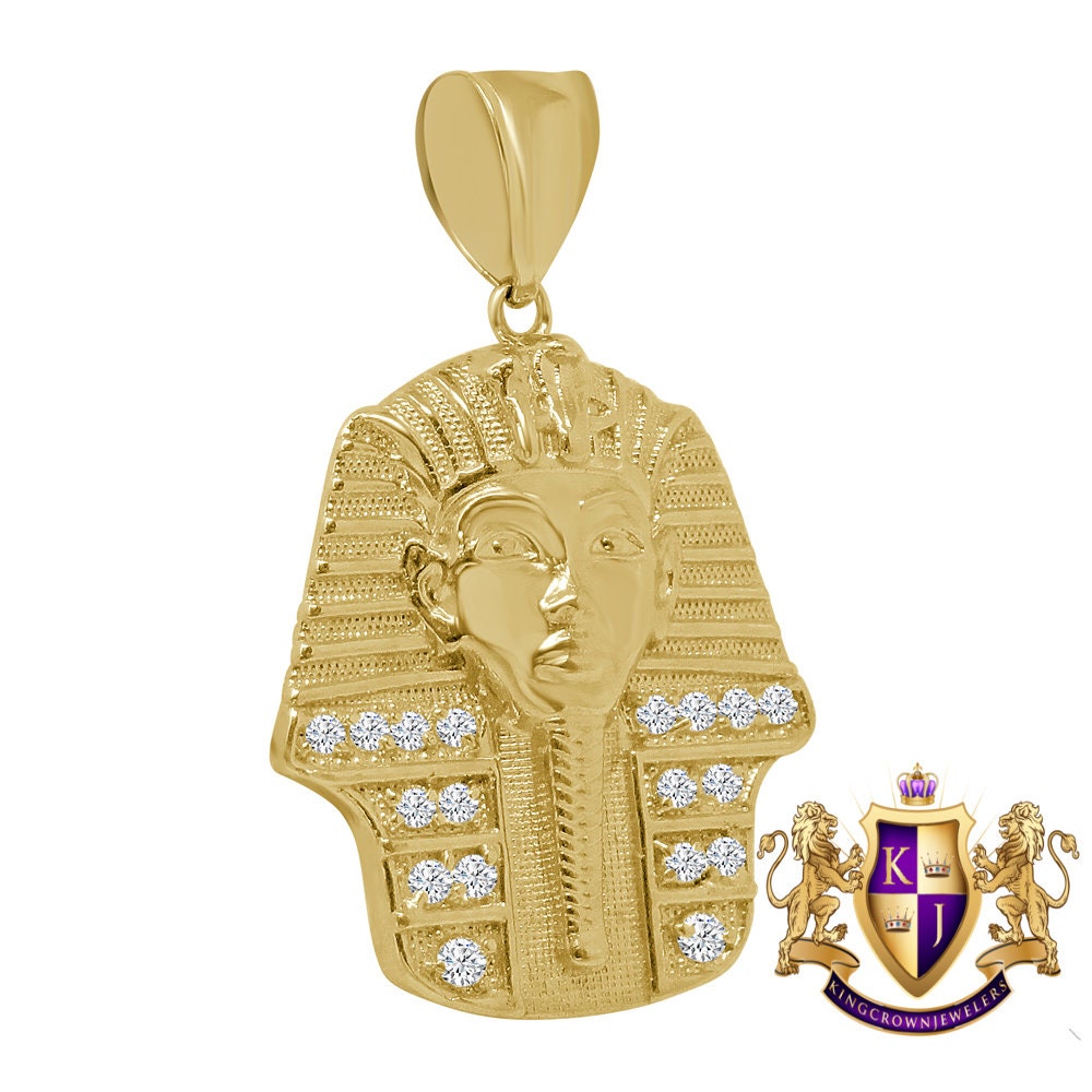 Men's 100% 10K Real Yellow Gold Egyptian King Tut Pharaoh Pendent Charm 1.75'' 6 + Grams